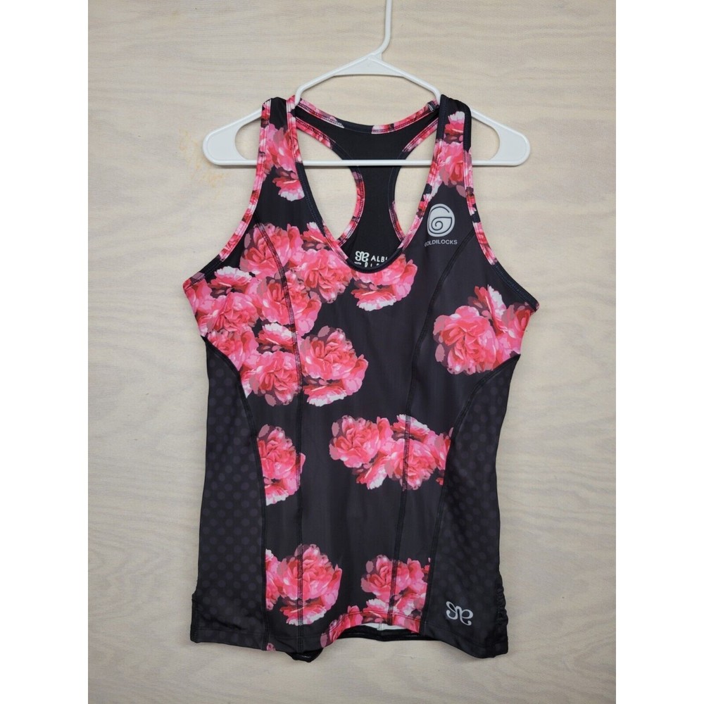 Albion Goldilocks Women's SZ 1X Racerback Cycling Jersey Shelf Bra Pockets BLK